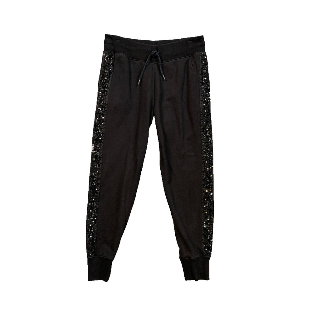 Polo Ralph Lauren Joggers Womens S Small Black Sequins Panels Track Sweatpants